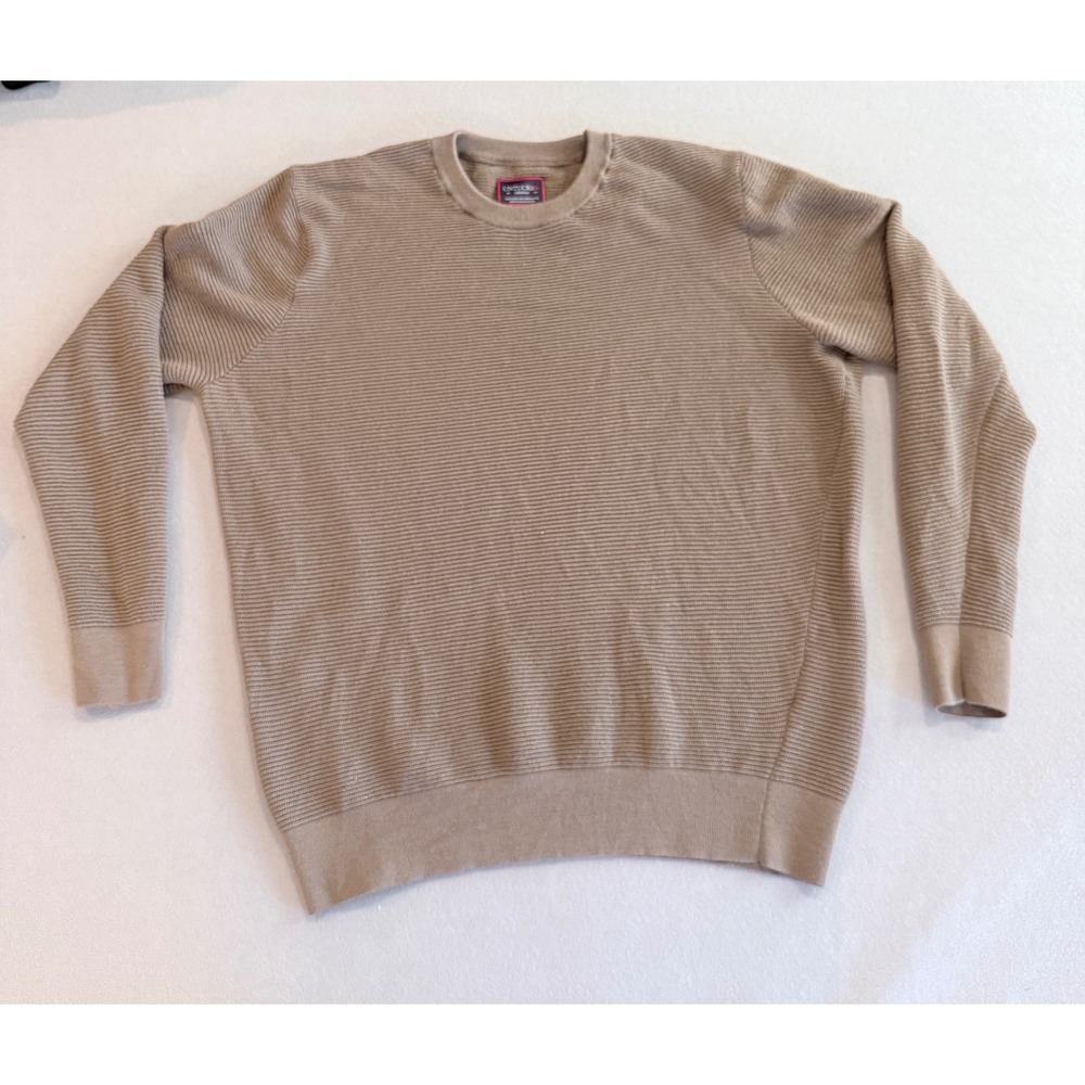 UNTUCKit Merino Wool Ribbed Crewneck Sweater Tan Taupe Mens Medium